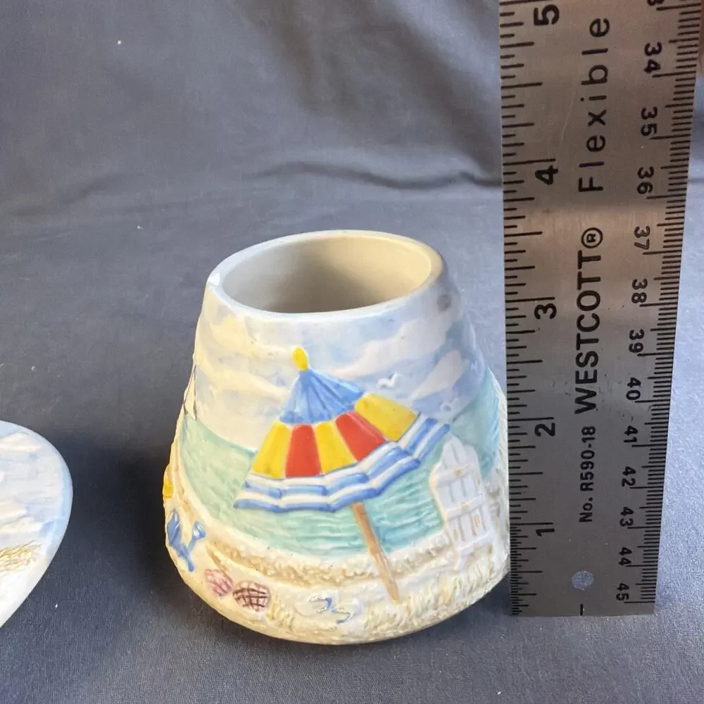 Yankee Candle Beach Scene Ceramic Jar Topper Umbrella Sailboat Shells 3D Summer